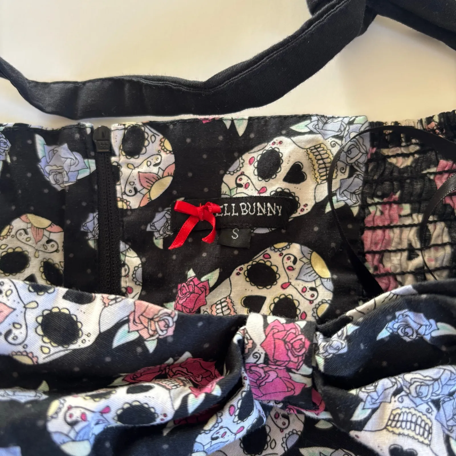 Hell Bunny Black Sugar Skull Tattoo Swing Halter Dress Women’s Small Rockabilly - Image 4