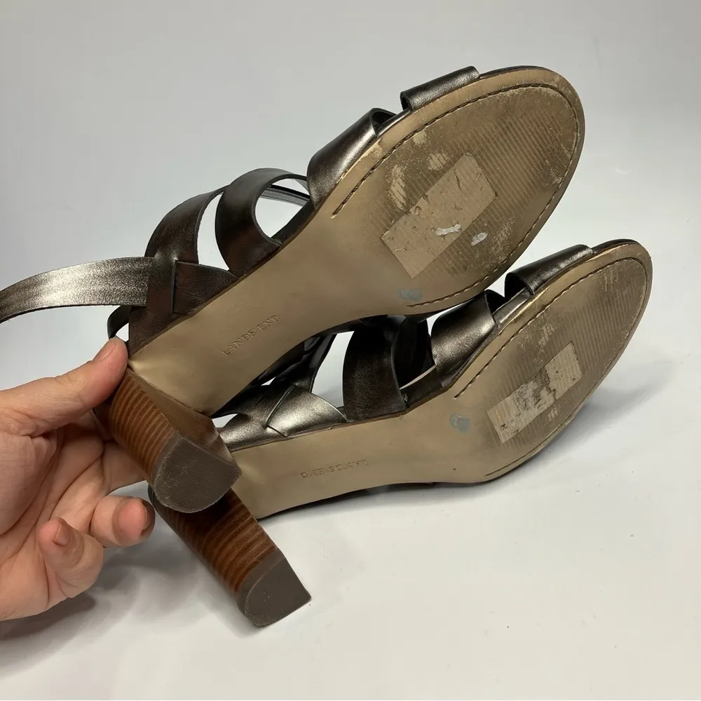 Lands‎ End silver leather Strappy Sandals size 9.5 - Image 6
