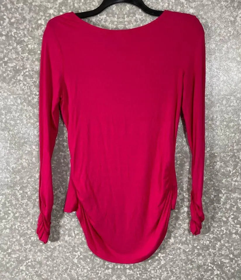 Bisou Bisou Pink Ruched Sides Long Sleeve T-Shirt - Size Medium - Gathered Back - Image 8