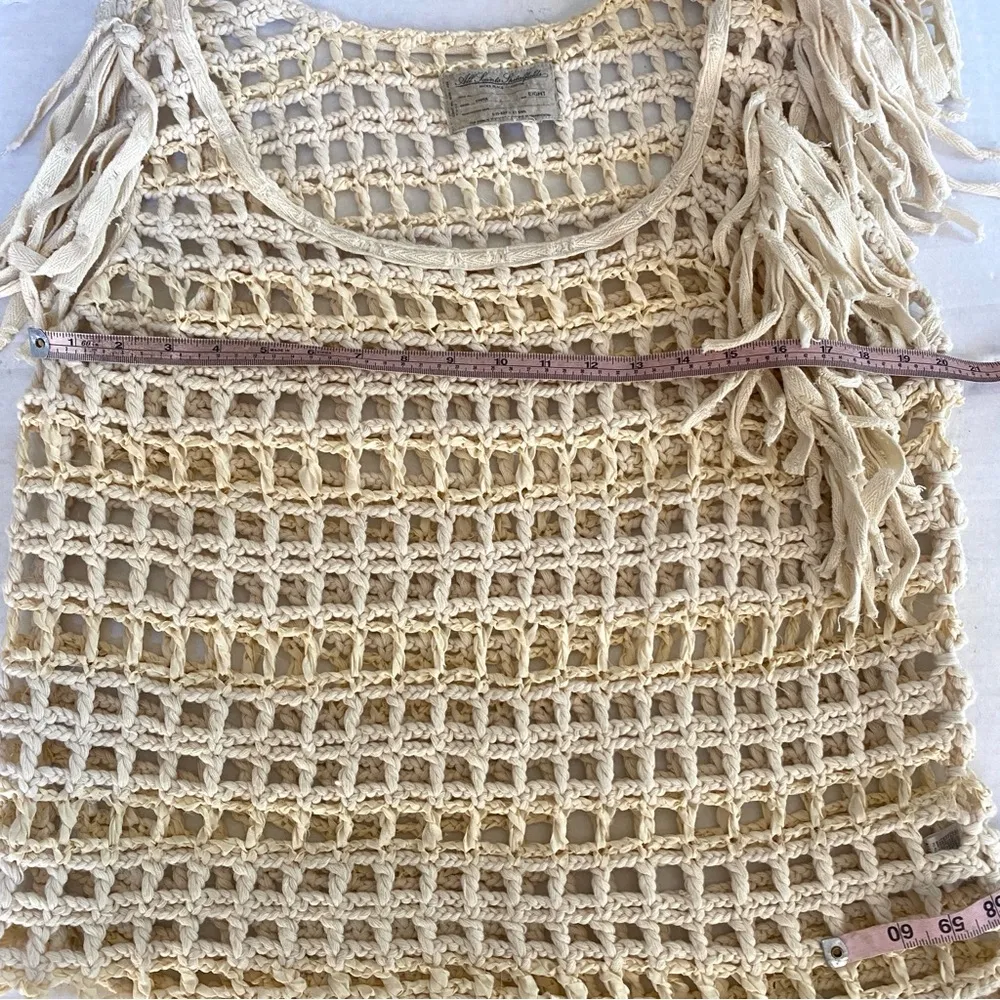 ALLSAINTS ivory crochet tassel vest sleeveless fringe top Sz 8 - Image 12