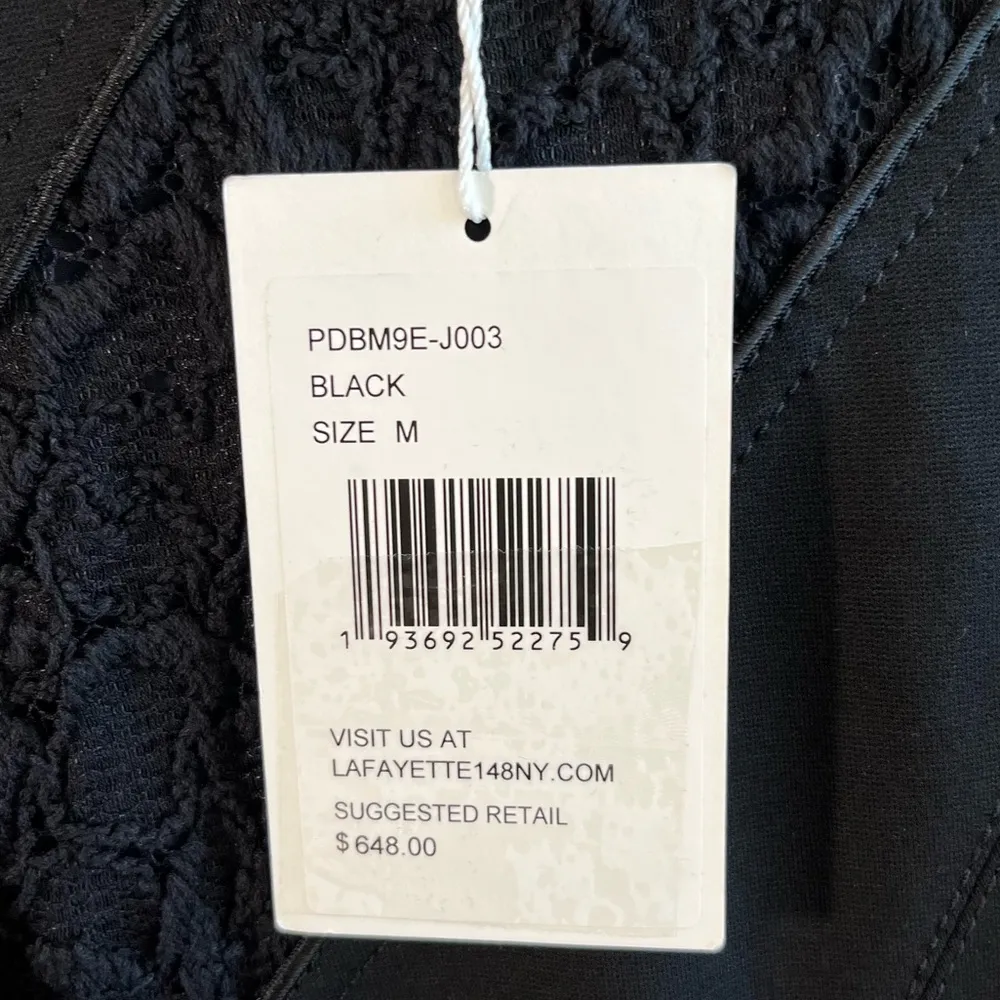 Lafayette 148 Dress Black 3/4 Sleeve Embroidered Lace Cut Outs Mini Sz M NWT - Image 5