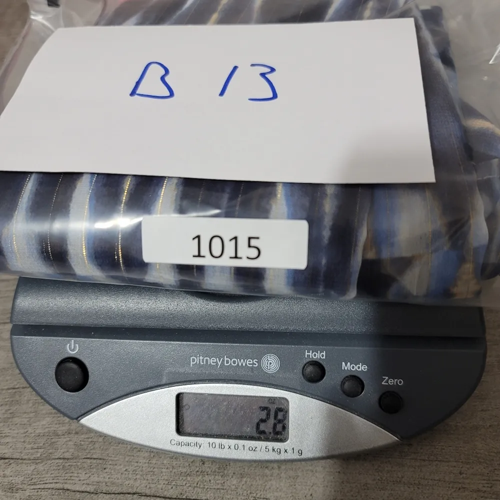 Cynthia Steffe Ikat Sheer Blue & White Patterned Top with Metallic Gold Thread - Image 8