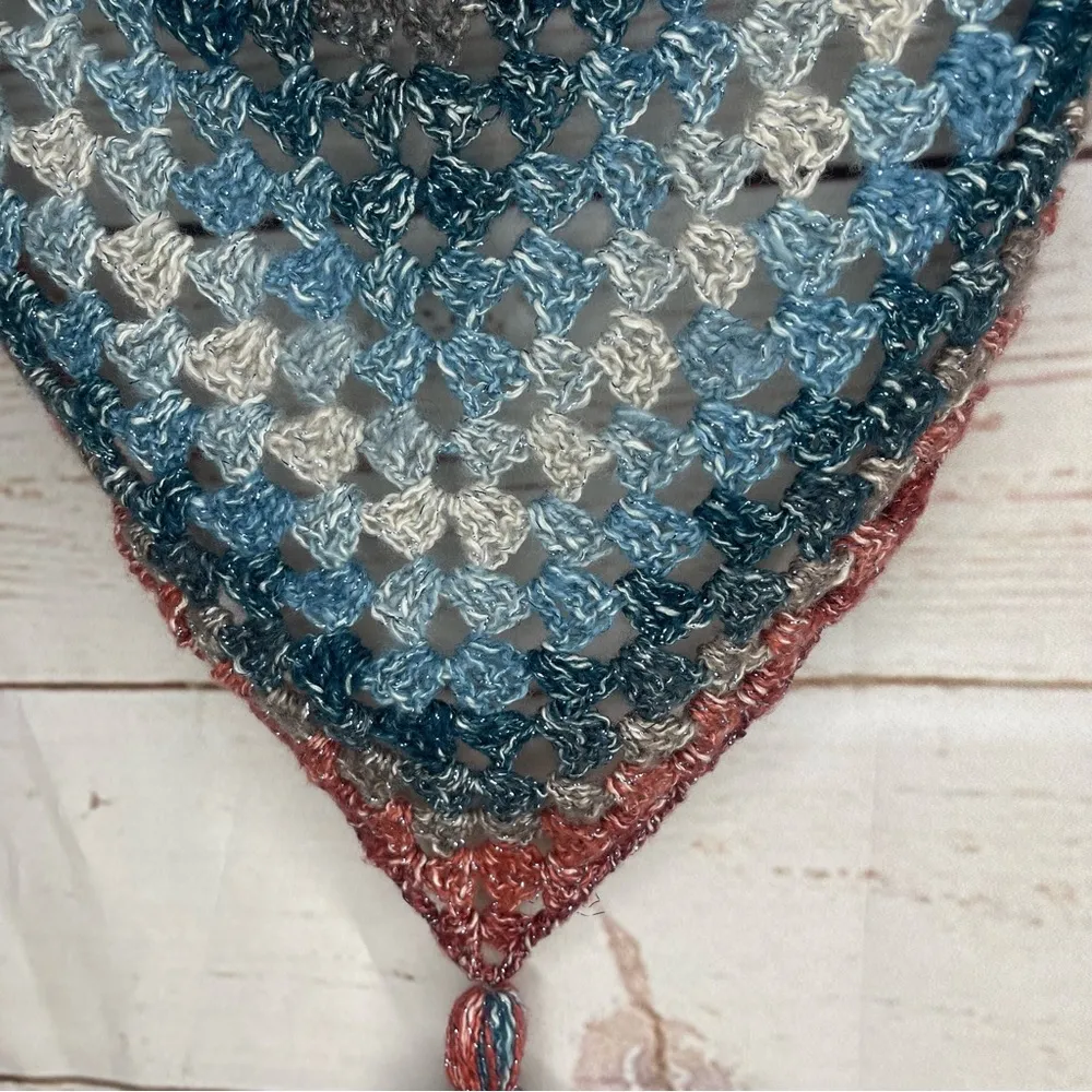 Handmade • Crochet Set • Scarf/Shawl Gloves Headband • Boho • Spring • F… Blue - Image 9