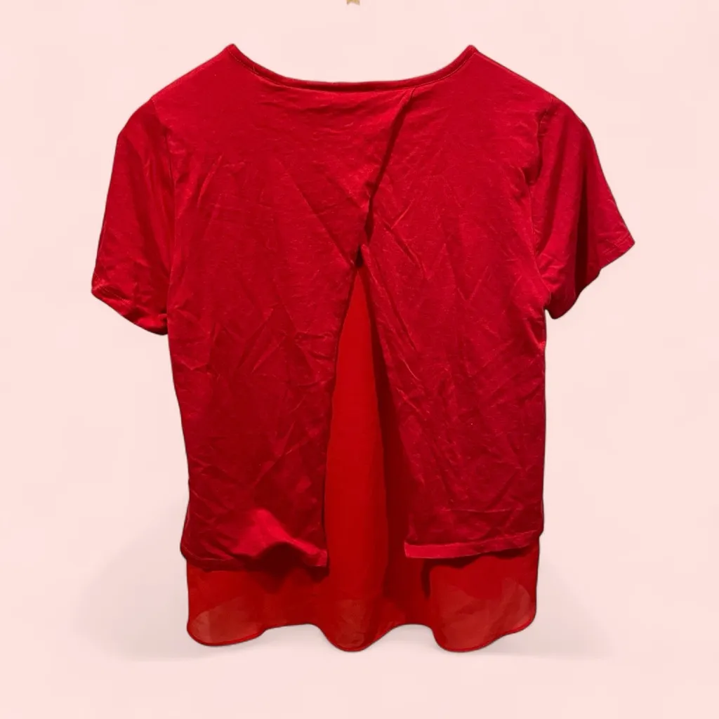 Cute Michael Kors ruffle hem top short sleeve spicy red cross back - Image 4