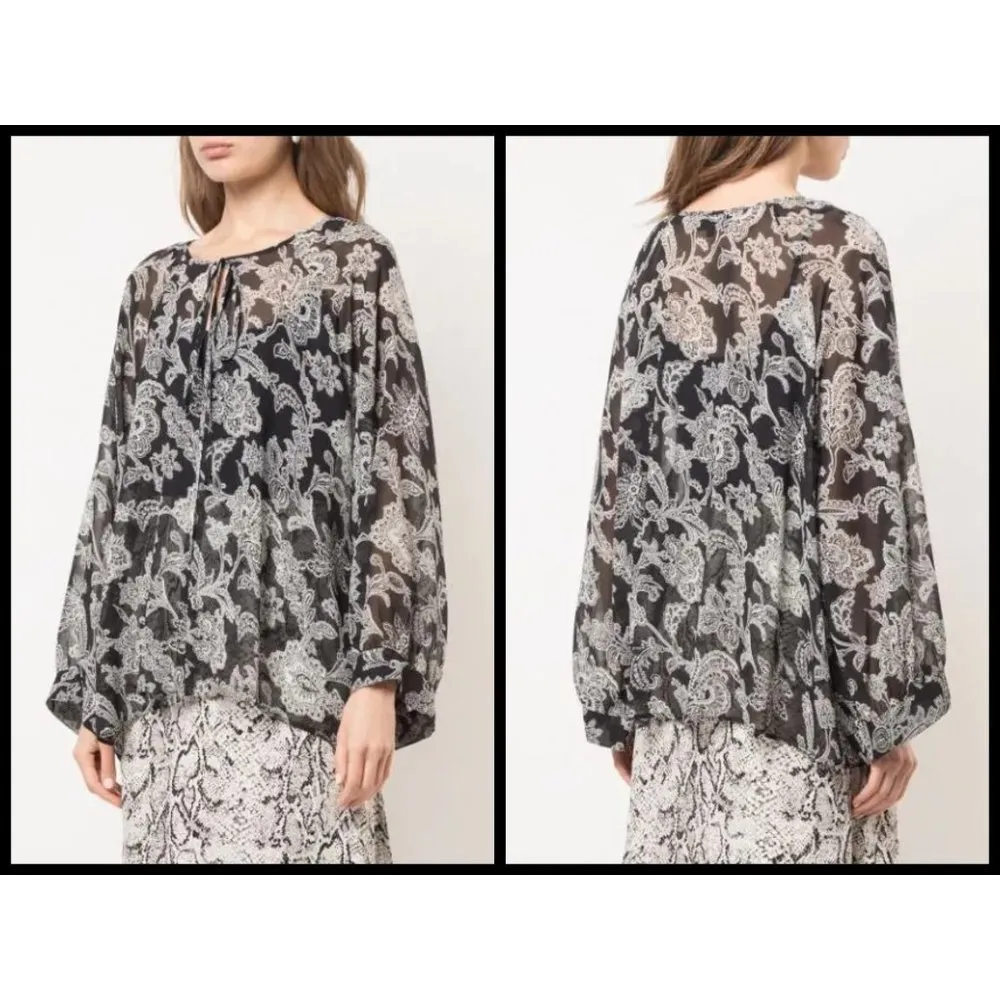 💕NILI LOTAN💕 Acadia Silk Blouse ~ Black Paisley Size XS - Image 6