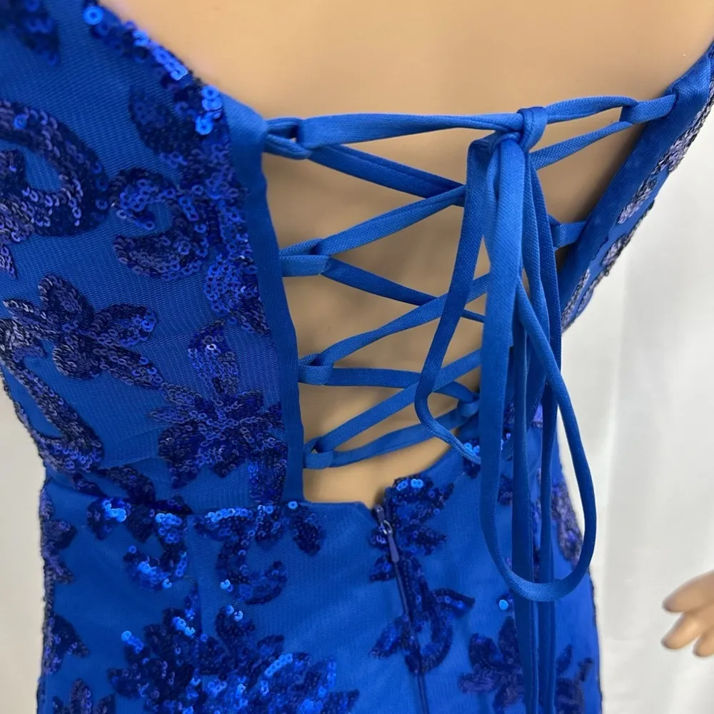 EAST COAST BELLA Royal Blue Sequin Cocktail Dress Corset Back Mini Women’s Sz 2 - Image 6