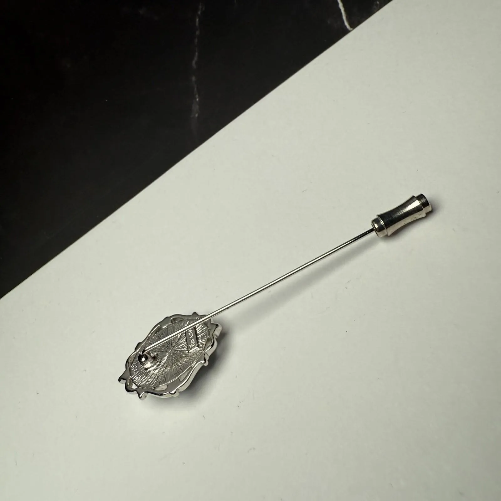 Signed Trifari Blue Cameo Face Of Lady Silver Tone Lapel Stick Pin - Image 6