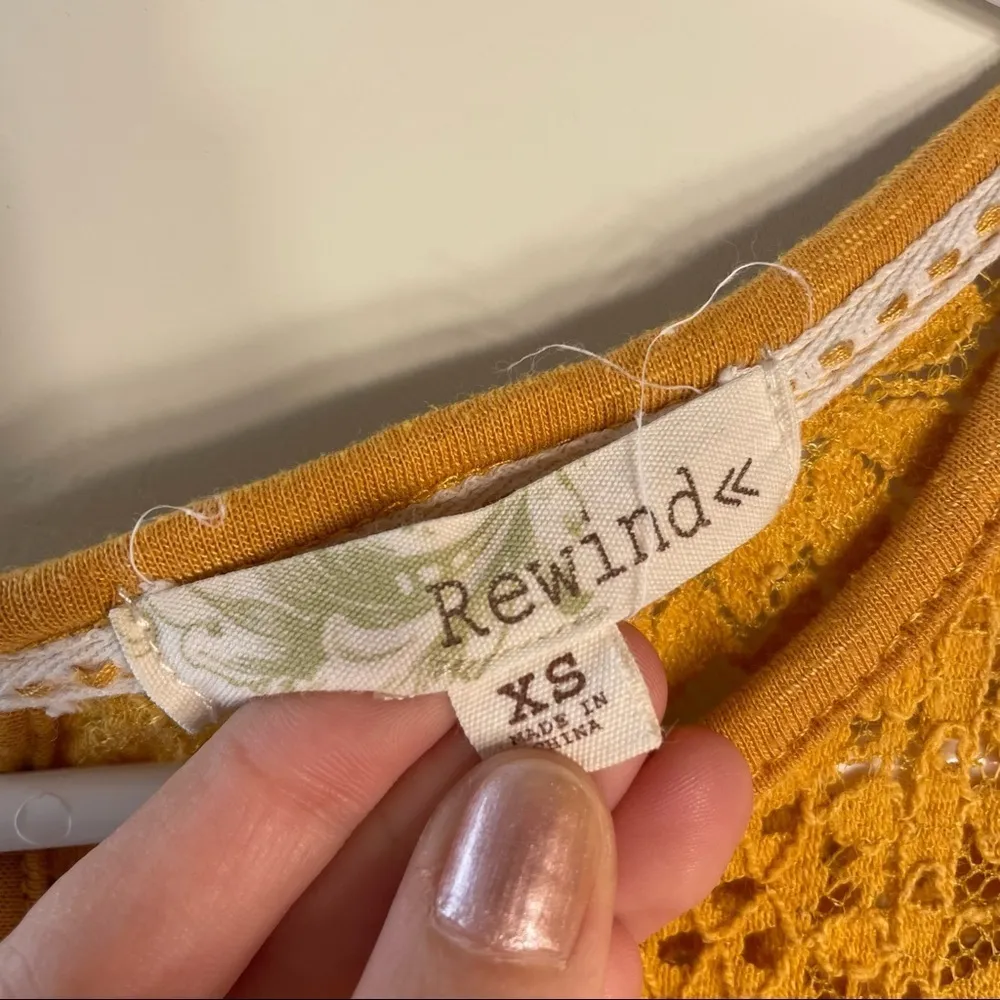 Rewind mustard yellow women’s 3/4 sleeve lace detail blouse fall top trendy - Image 4