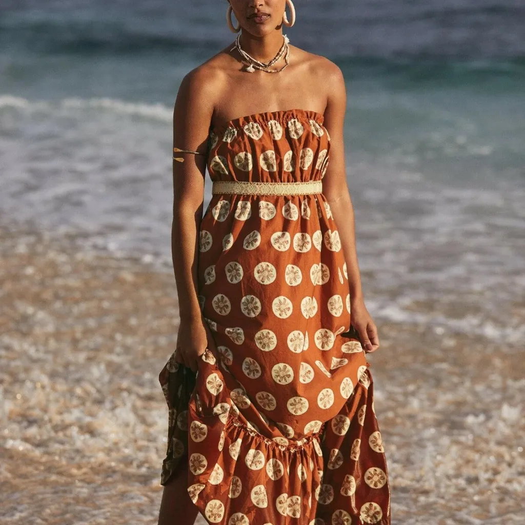 Free People Leanna Bandeau‎ Strapless Maxi Summer Boho Beach Dress Terracotta XS - Image 7