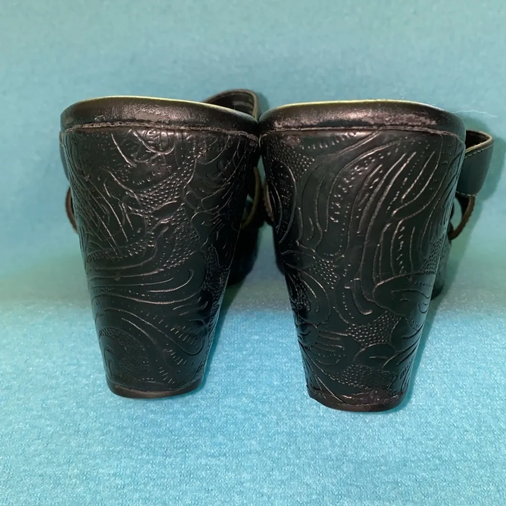 LIZ CLAIBORNE Seville leather wedge black strap chunky summer sandals size 6.5 M - Image 4