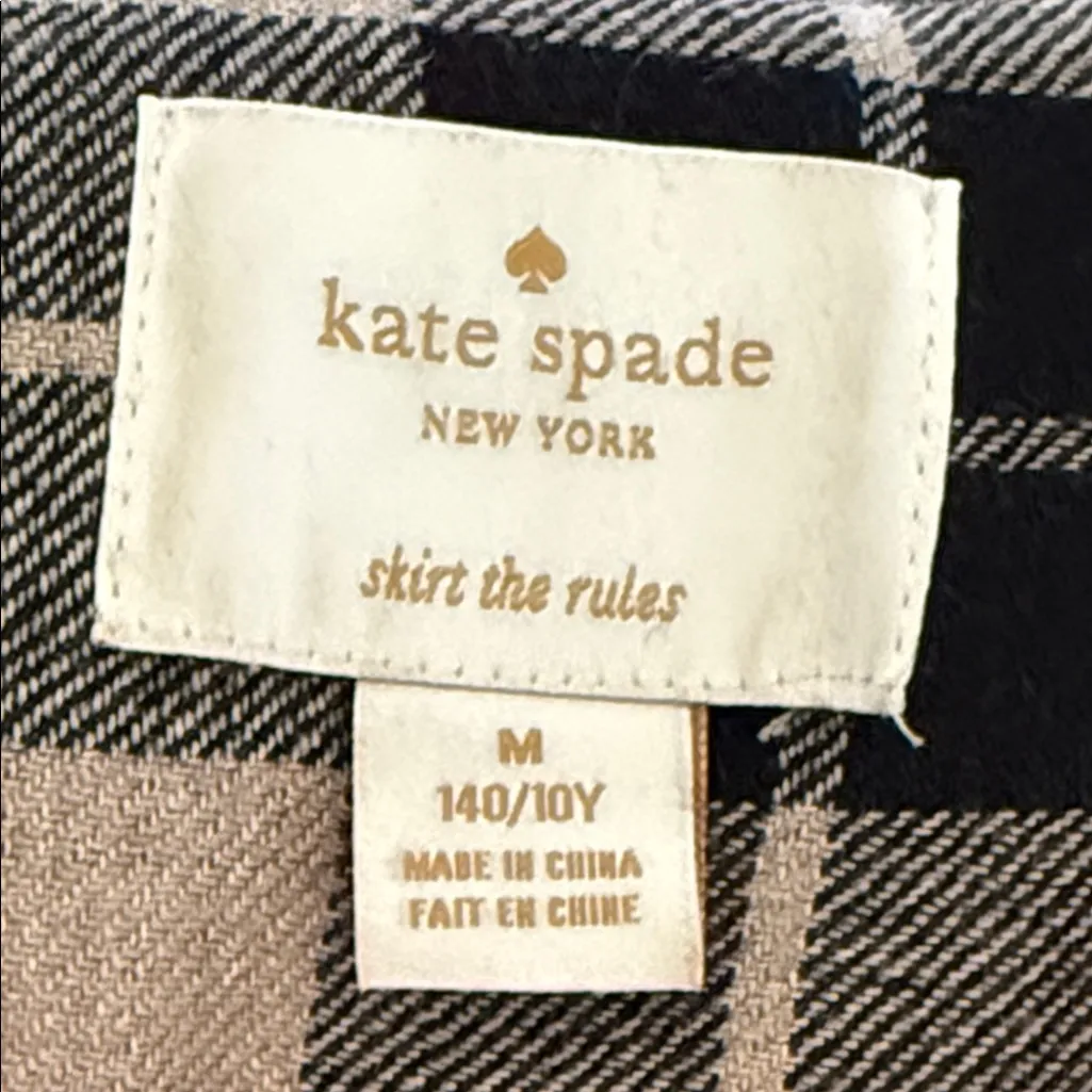 KATE SPADE Tan & Black Plaid Wool Blend Jacket Double Breasted Bow Collar Size M - Image 10