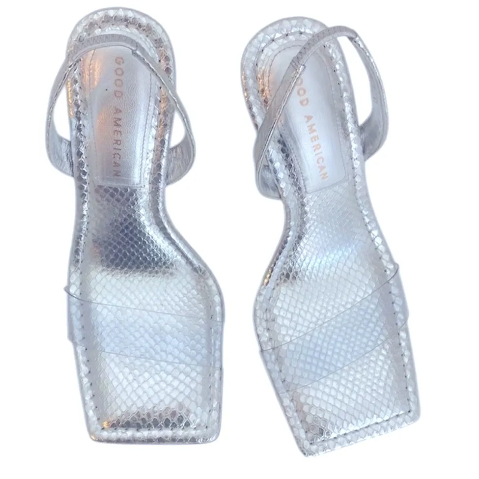 Good American Lucite Clear Sandals silver snake stiletto square toe heels 7 - Image 7