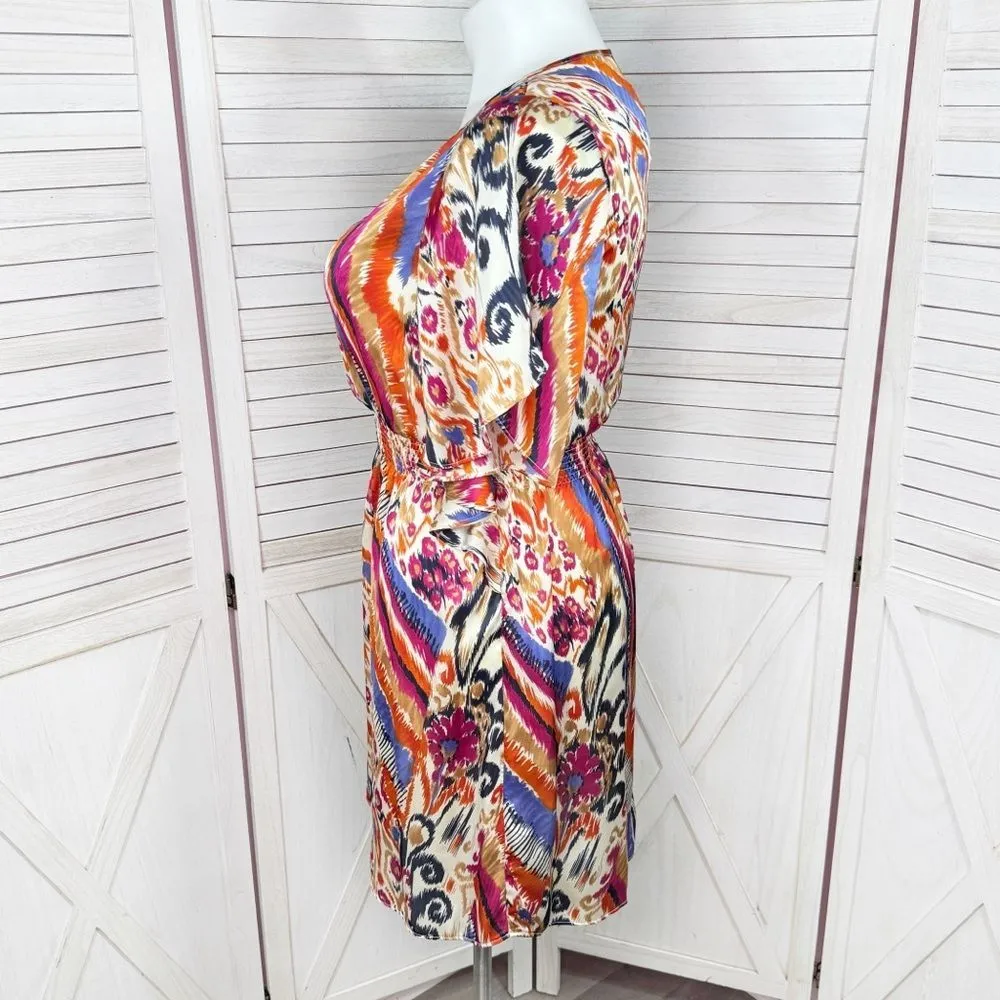 Gabby Skye Printed Satin Butterfly Sleeve‎ Elastic Waist Dress Multicolor 12 - Image 2