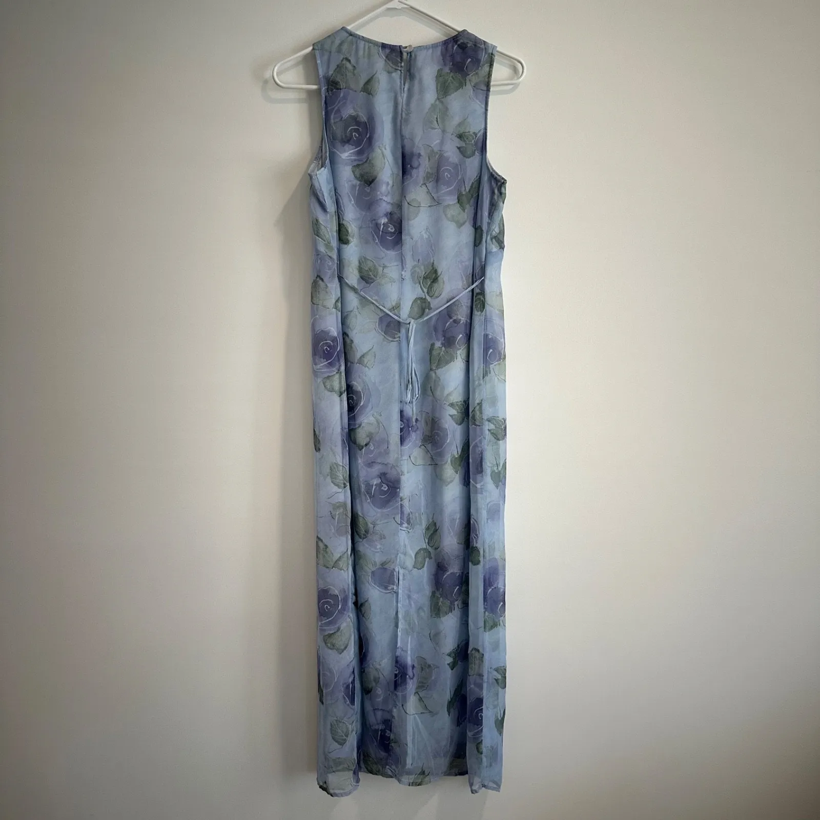 Vintage 90's City Triangles Blue Floral Maxi Dress Women's Medium Sleeveless - Image 6