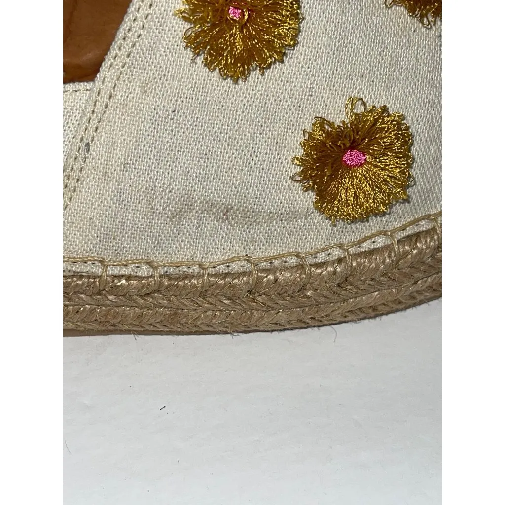 Moccasins Silvia Cobos Flat Espadrilles Canvas 3D Flower Embroidery Size 10 Gold - Image 7