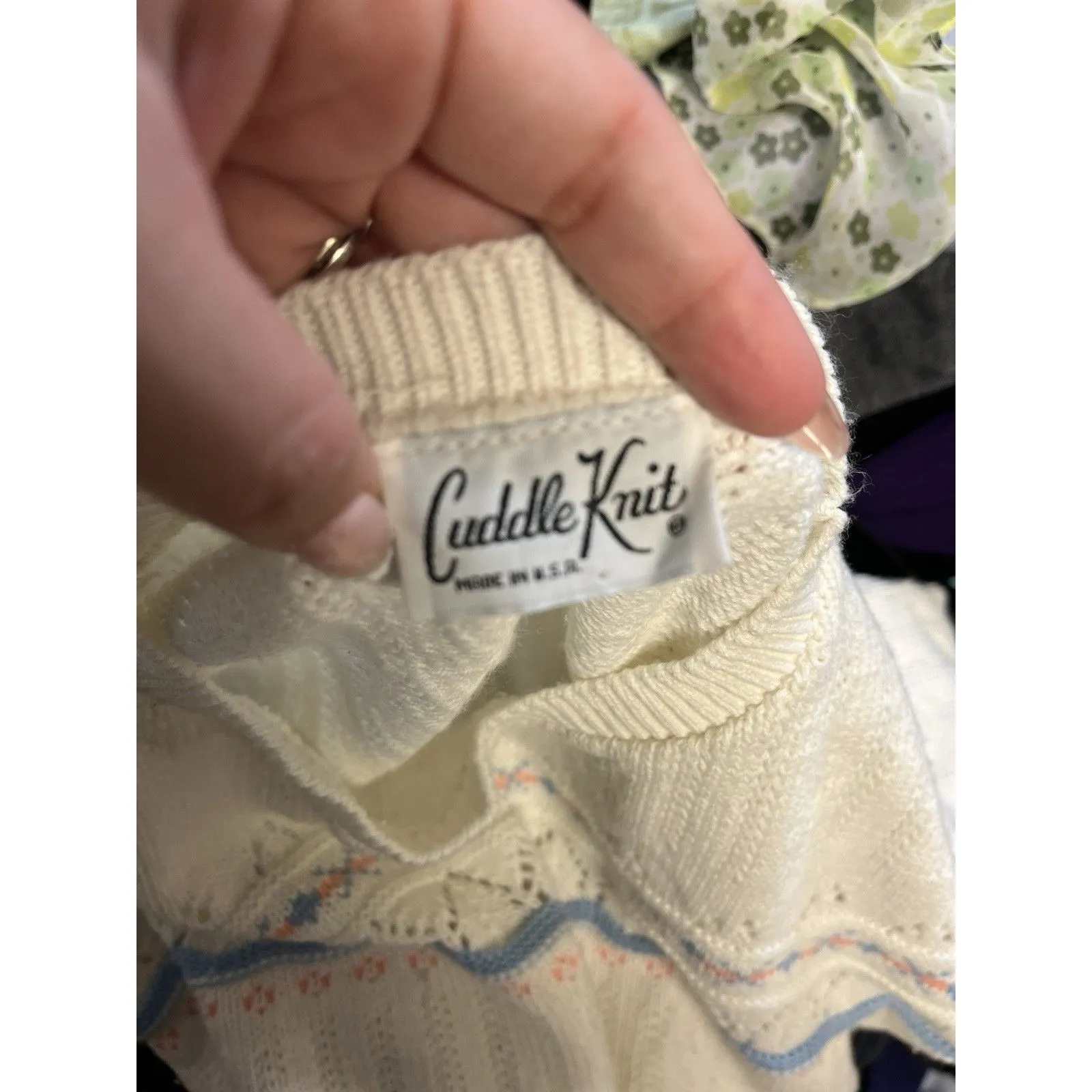 Vintage 80s Knit Sleeveless Sweater Tank • Pastel Pointelle Fair Isle Size M/L Yellow Size M - Image 6