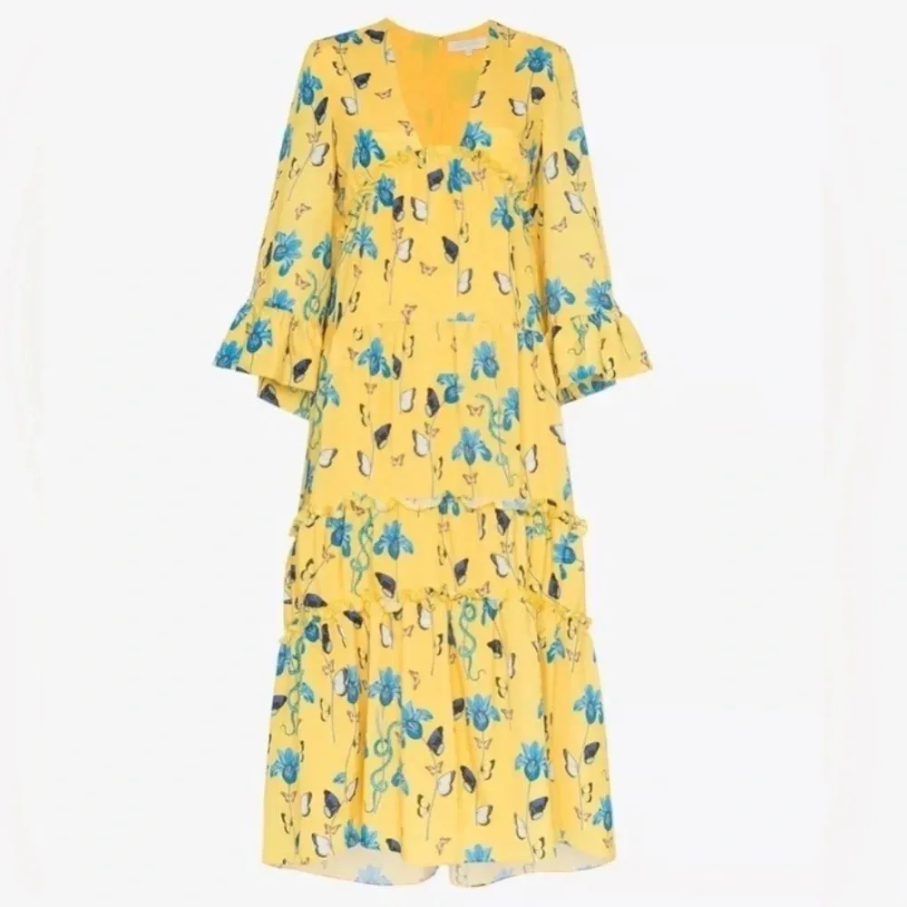 Borgo De Nor Iris Yellow‎ Floral Print High Low Dress Butterfly Size UK 6 US 2 Yellow - Image 2