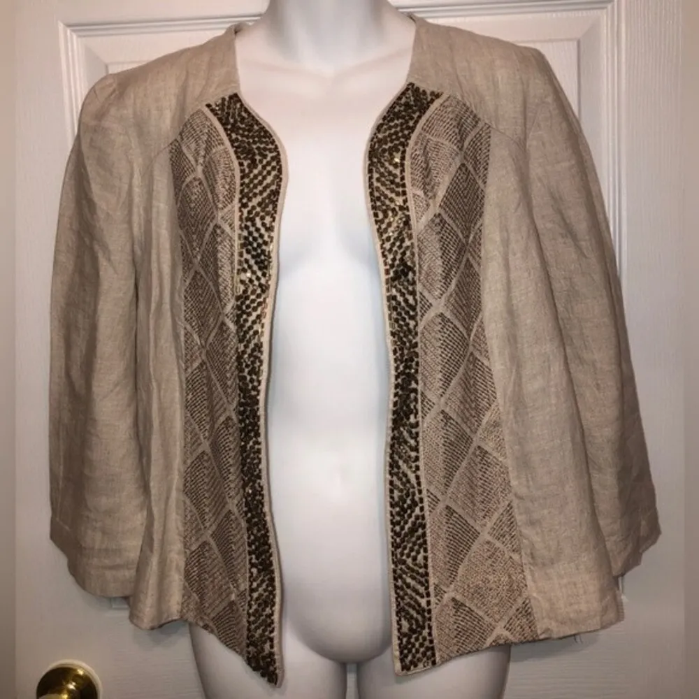 Chico’s Sz 1 Astonishing Artisan Flax Linen Jacket 3/4 Sleeve NEW NWT - Image 3