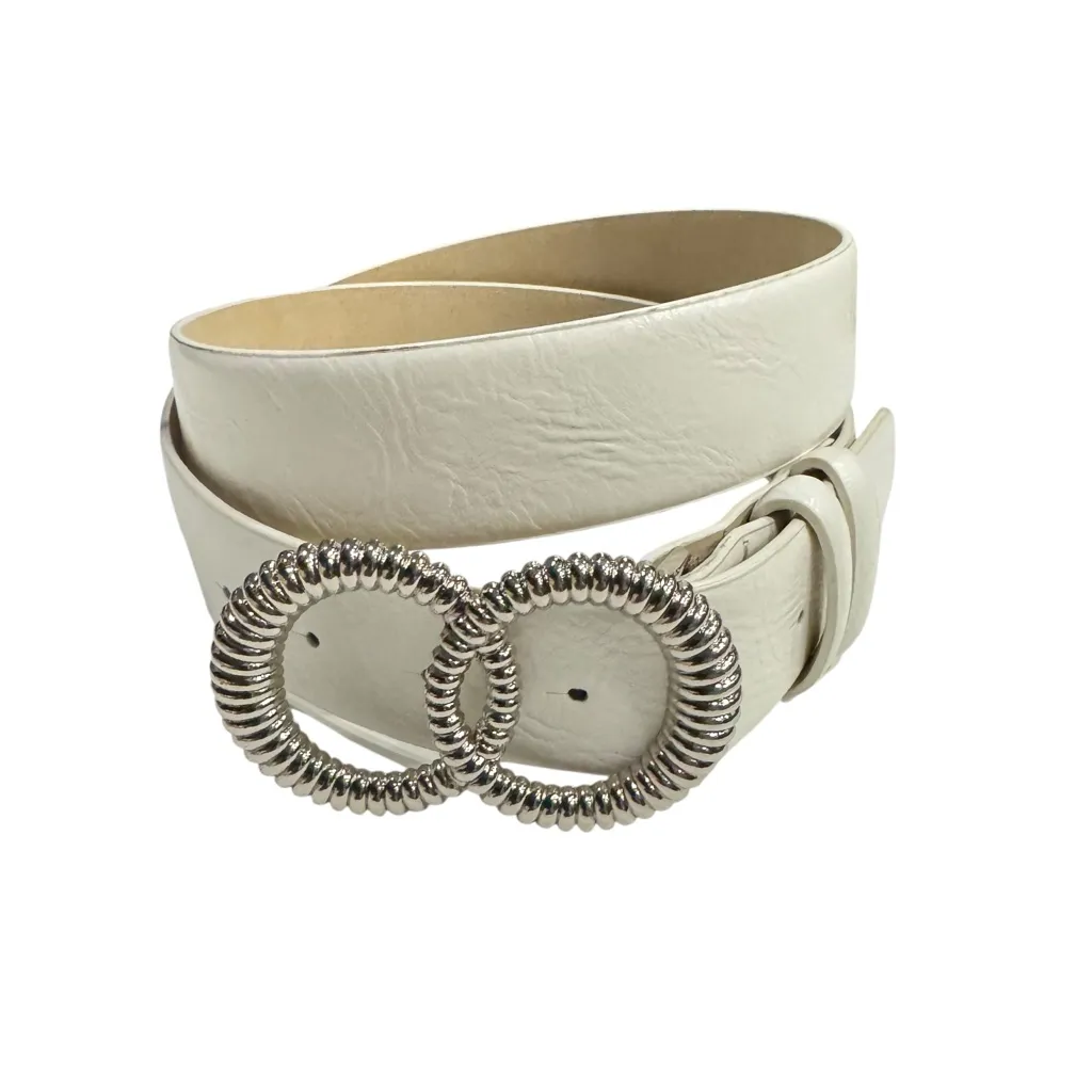 Vince Camuto White Wide Belt Silver Double Ring Buckle Statement - Image 3