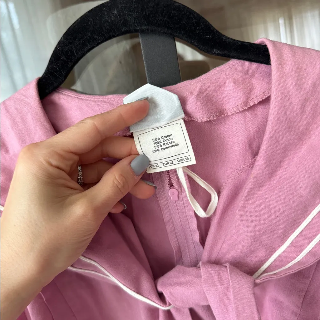 Vintage 1980s Laura Ashley Pink Sailor Dress maxi midi tie front collar peony - Image 5