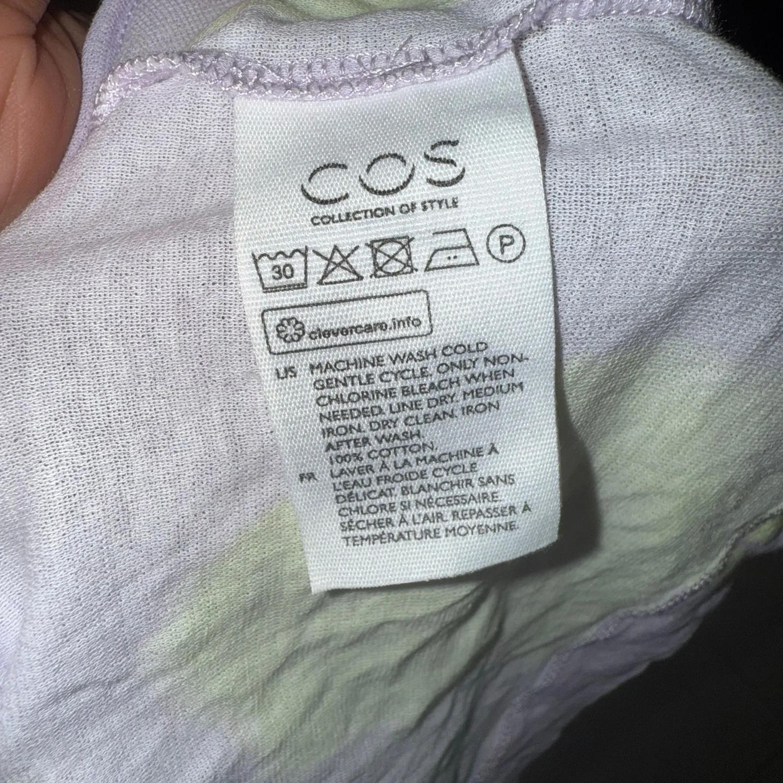 Cos Women's Printed Slim Fit Shirt Purple Yellow Tie Dye Cotton 3/4 Sleeve Large - Image 6