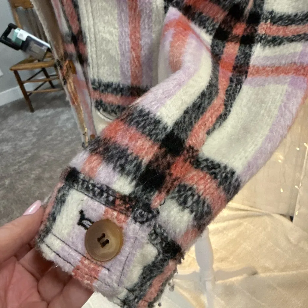 Bagatelle Pink and Black Plaid Teddy Jacket - Image 4