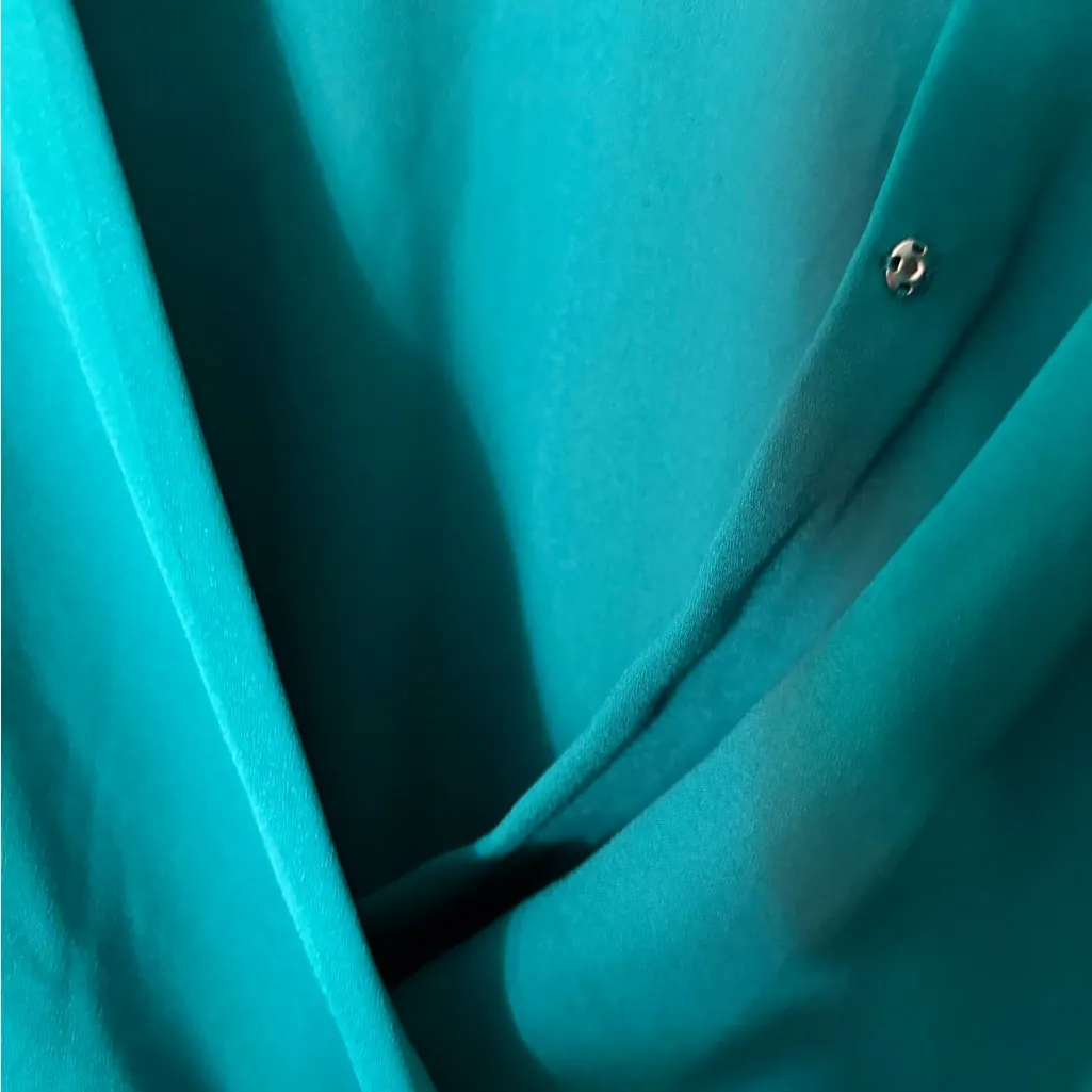 Forever 21 Green Teal Chiffon Long Sleeve Mini Faux Wrap Dress - Image 5