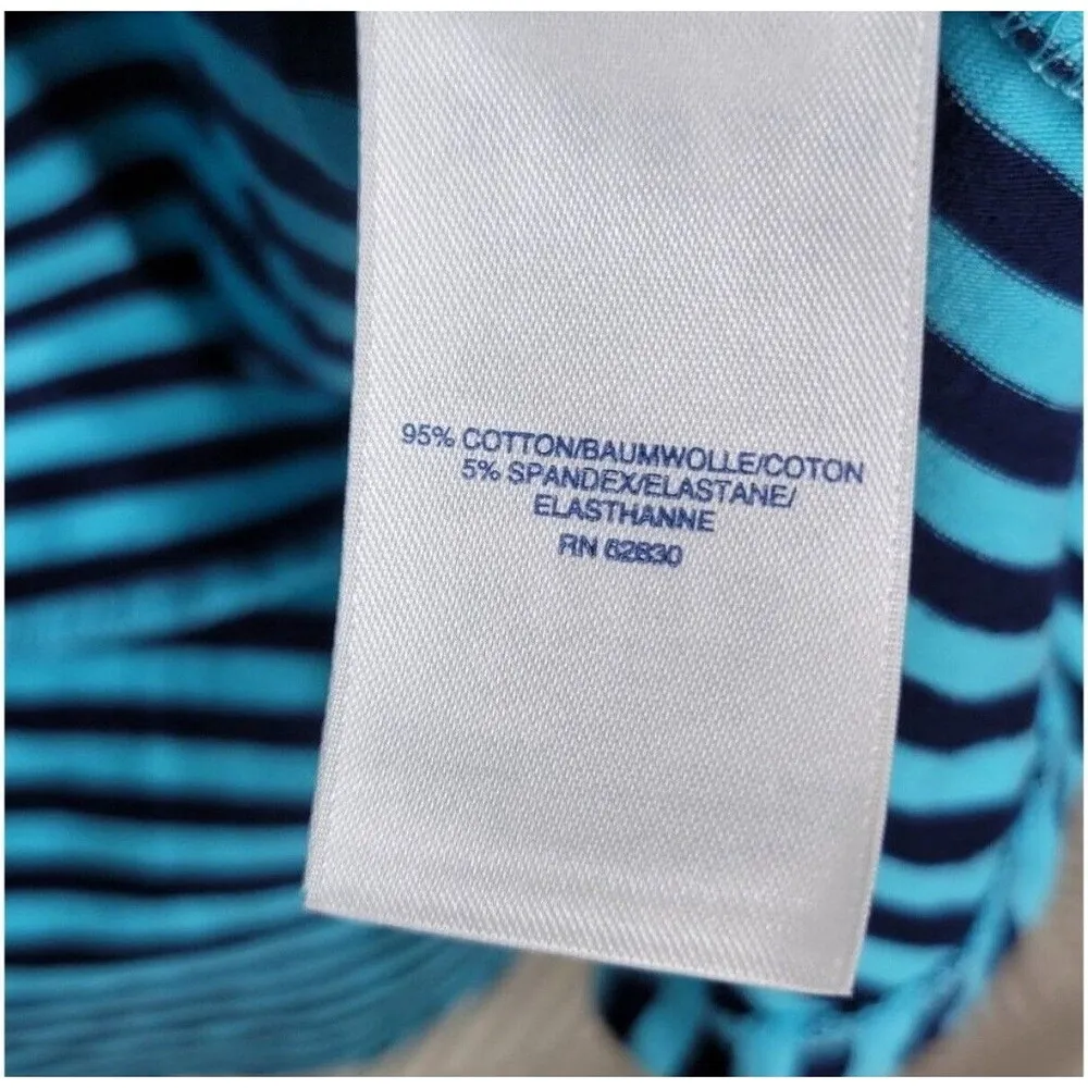 Lands' End Women Casual Dress Teal Blue Tonal Stripe 2X Cotton Short Sleeve Green - Image 5