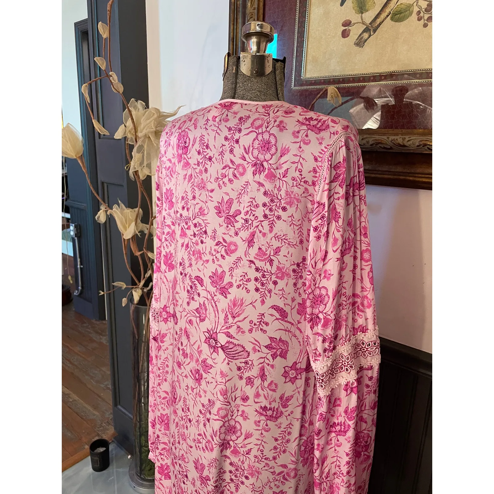 Anthropologie Payal Jain Pink Floral Boho Midi Dress Size M - Image 16