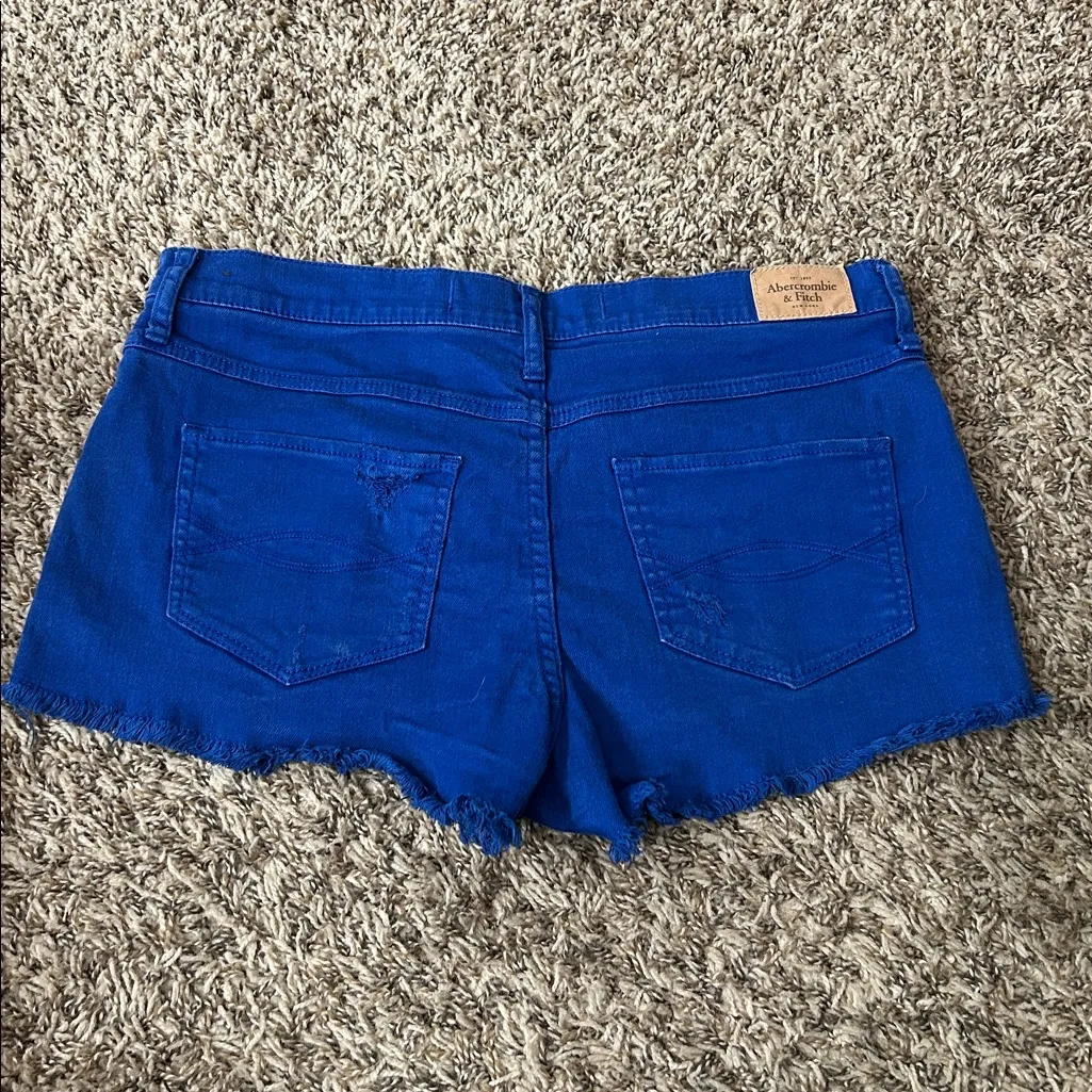 Abercrombie & Fitch Vibrant Blue Jean Shorts Y2K Distressed Cut Off Shorts Sz 28 - Image 8