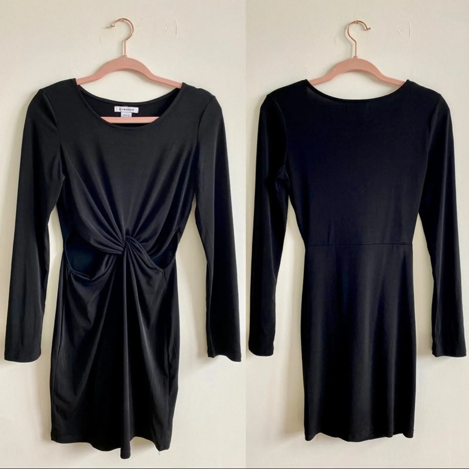 Nastygal LBD Black Long-Sleeve Cutout Waist Mini Dress Small - Image 2