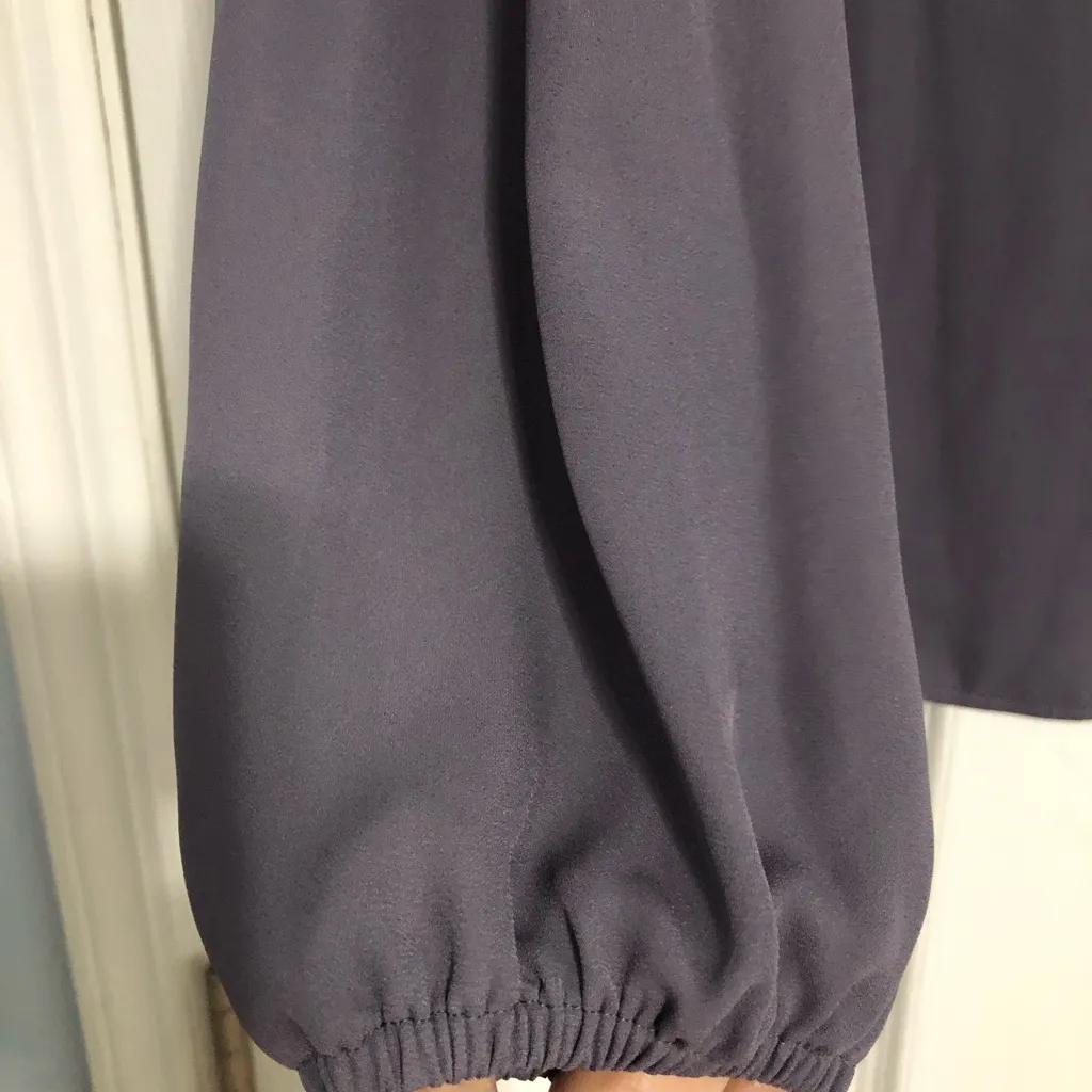 Loft grey long sleeve button ruffle shoulder‎ women’s size medium - Image 4