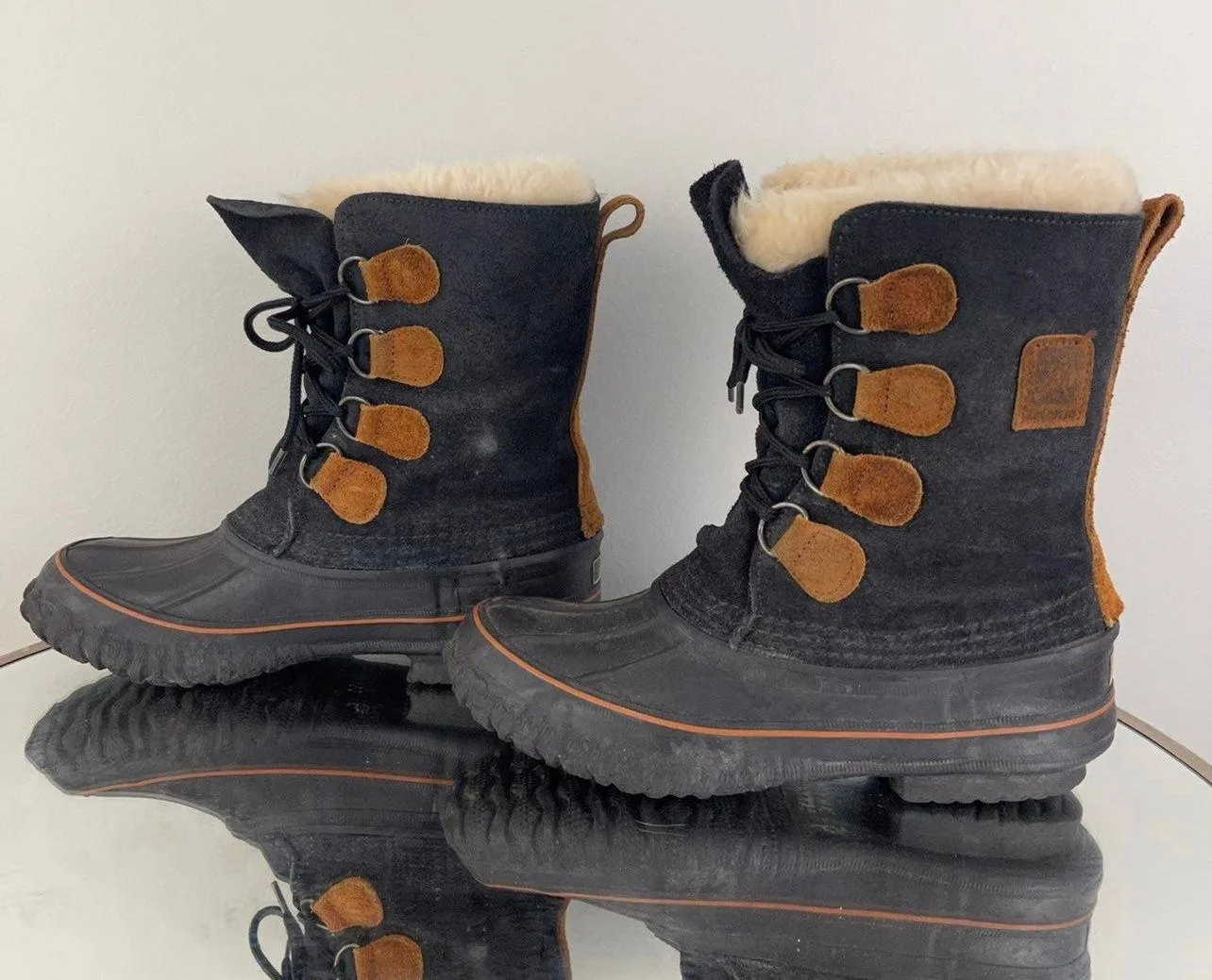 LaCrosse Black Brown Leather Felt Lined Lace Up Mid Calf Waterproof Winter Boots - Image 7