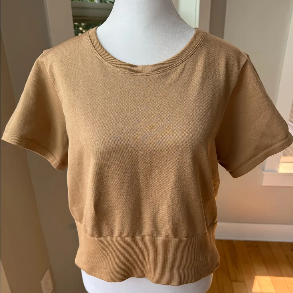 Aerie Offline Seamless Cropped Camel Workout Top Tan Short Sleeve Size XXL - Image 6