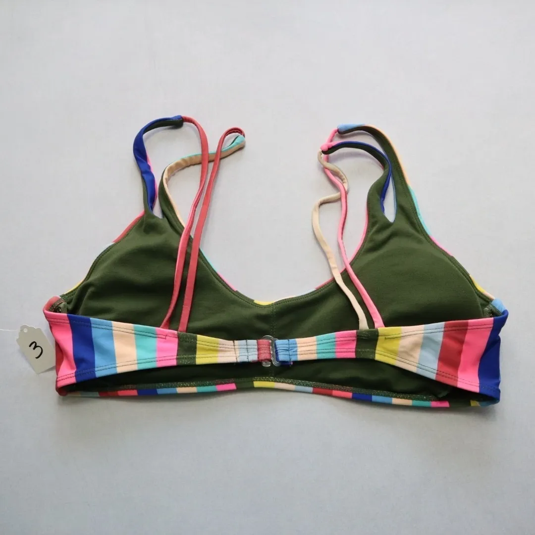No Boundaries Stripe‎ Pink Swim Sports Bra Bralette Bikini Top L Large - Image 2
