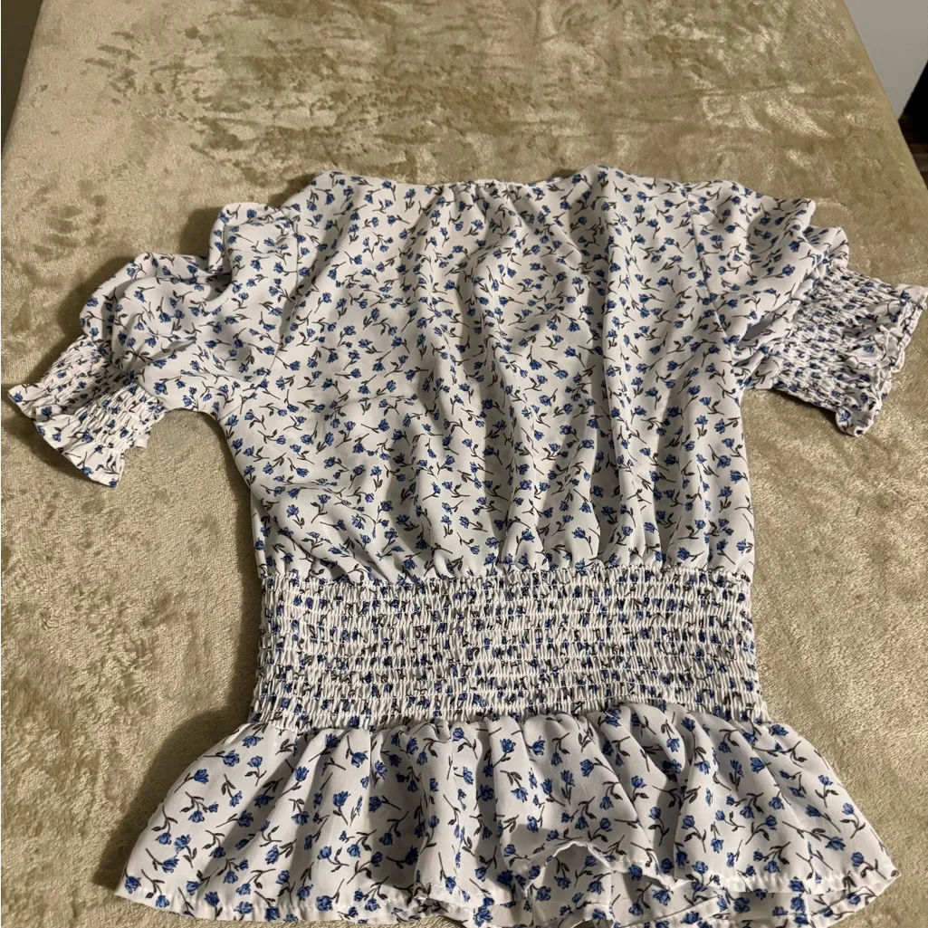 Sienna Sky Blue and White Smocked Blouse size M - Image 2