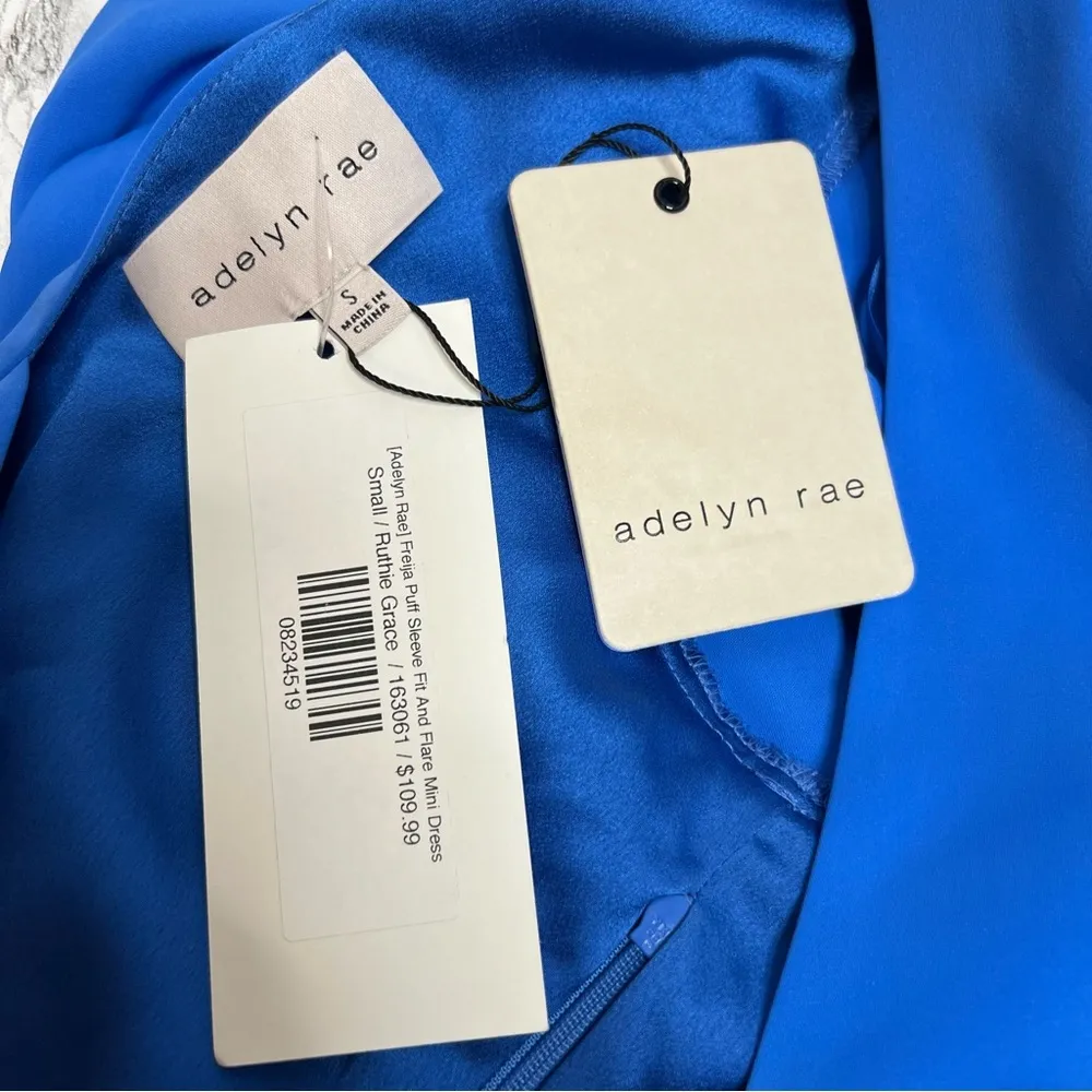 NWT Adelyn Rae Freija fit and flare dress blue sz S puff sleeve - Image 6