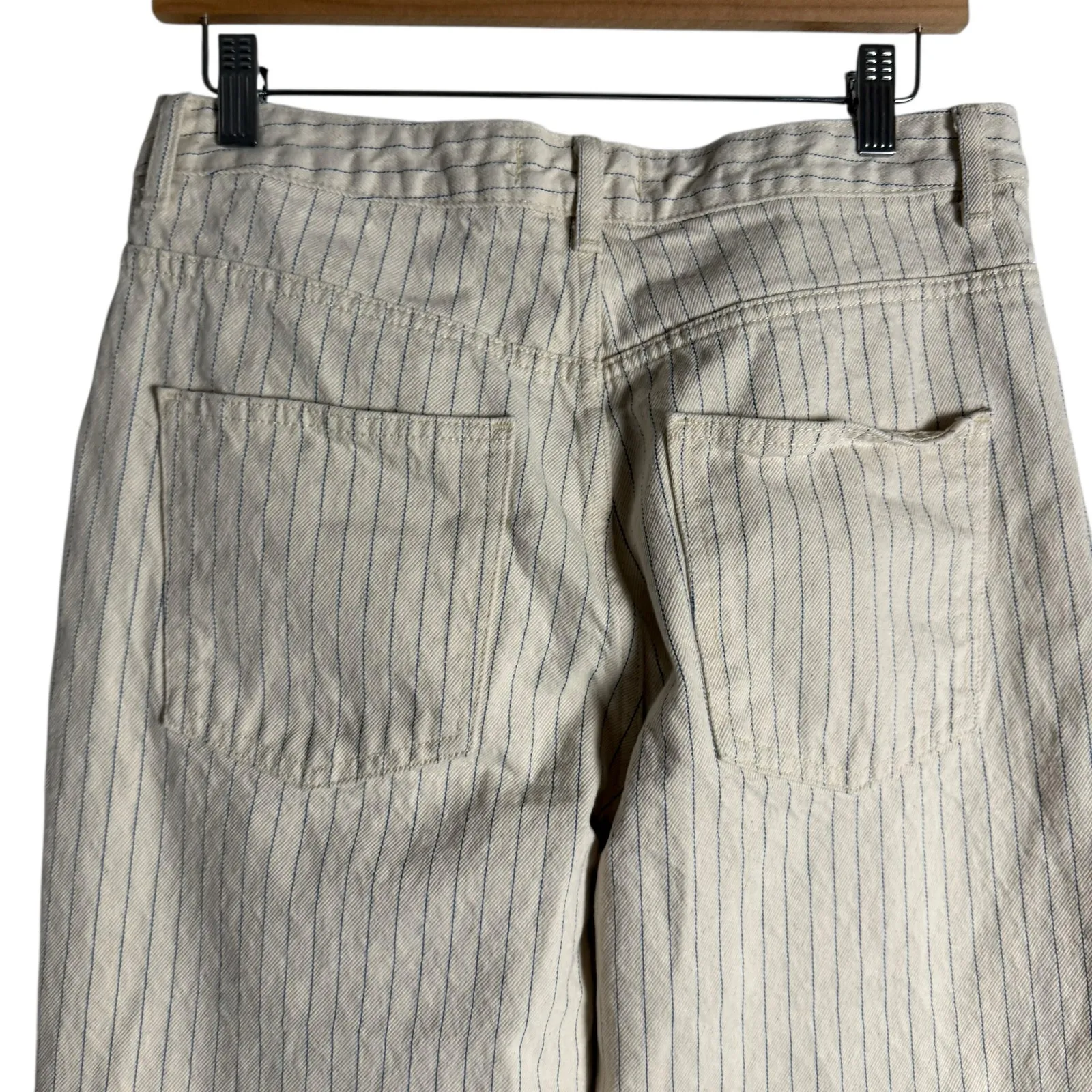 Zara Cream Blue Pinstripe High Rise Straight Leg Denim Jeans Preppy Size 8 - Image 5
