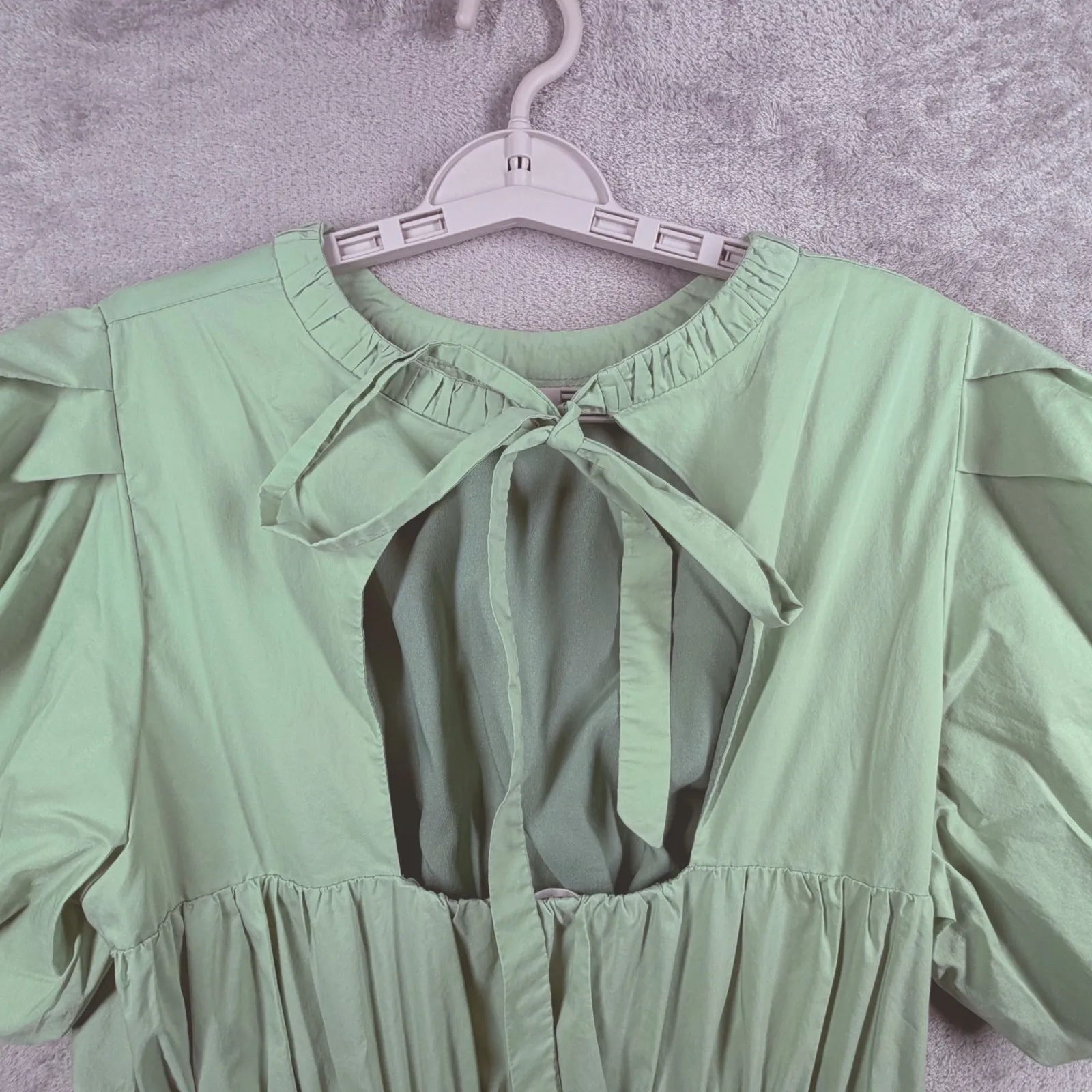 Arula Dress A XL Sage Green Bubble Puff Sleeve Smocked Waist Cottagecore Fairy - Image 5