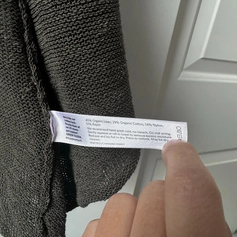 Eileen Fisher Olive Knit Cardigan Organic Linen Cotton Blend Medium - Image 4