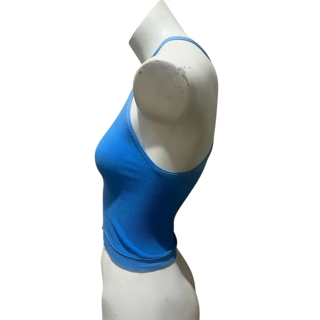 Free People Movement Women's Blue Ribbed Compression Crop Tank Top M - Image 4