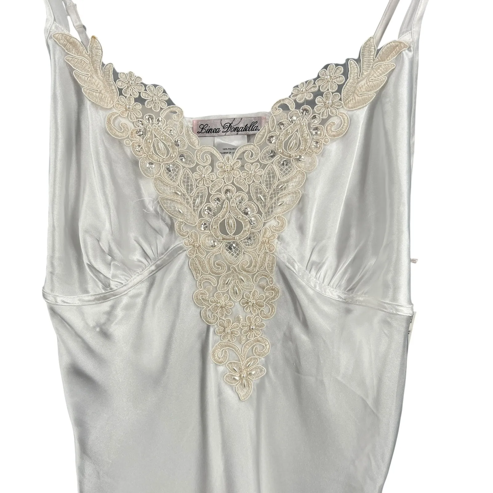 Linea Donatella White Satin Slip Nightgown Lace Beaded Bridal Size M New - Image 2