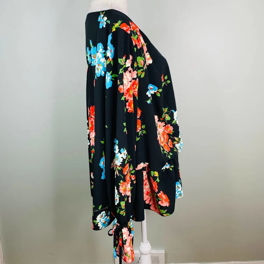 ASOS Blouse Top Size 18 Black Floral Bell Sleeves V-Neck Peplum - Image 5