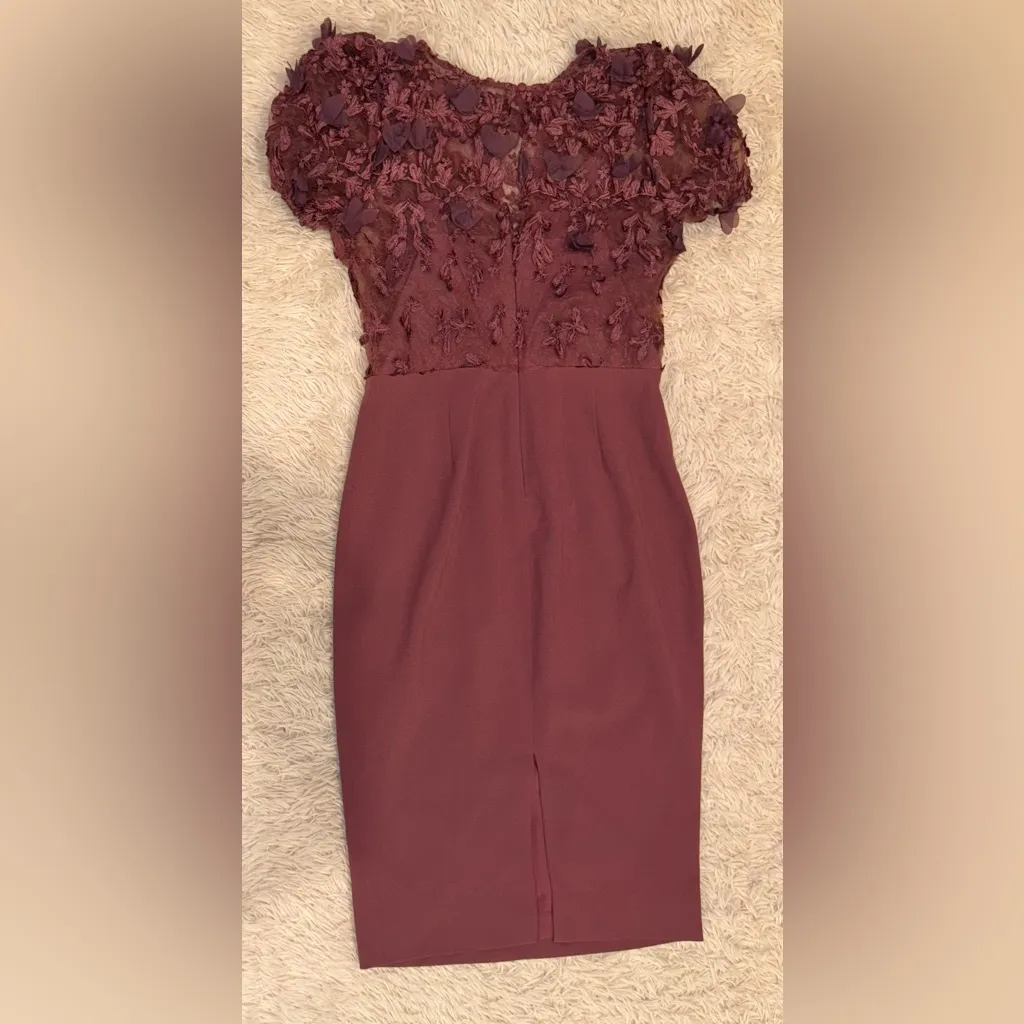 NEW Dress the Population Marianne Lace Sheath 3d floral orchid purple Dress sz L - Image 4