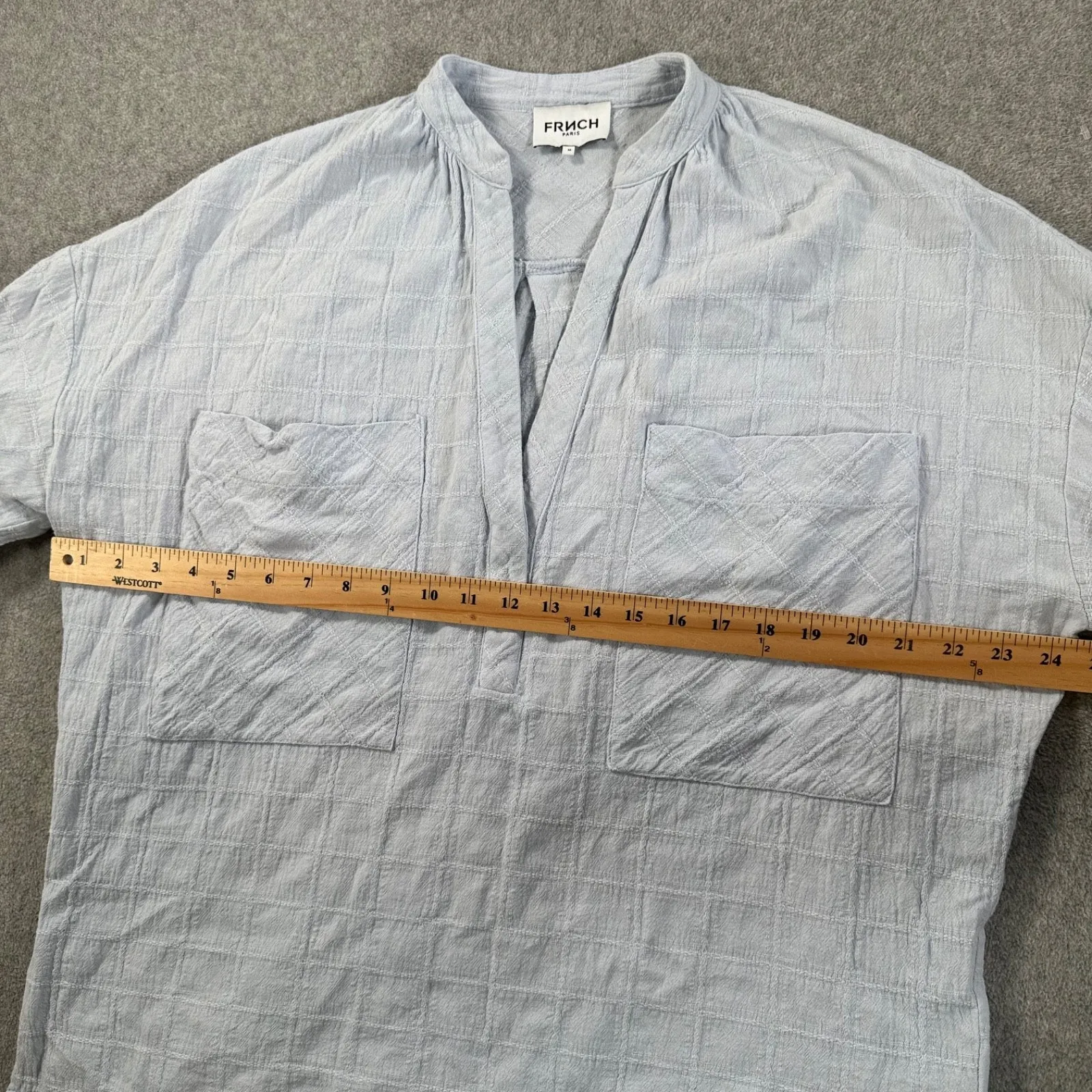 FRNCH June Short Sleeve Double Pocket Shirt Women's Medium Light Blue Cotton - Image 6