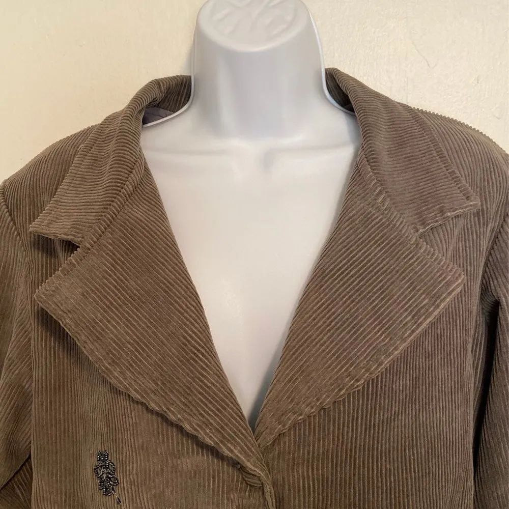 Grazia Corduroy Beaded Button Front Blazer Brown Size XL - Image 3