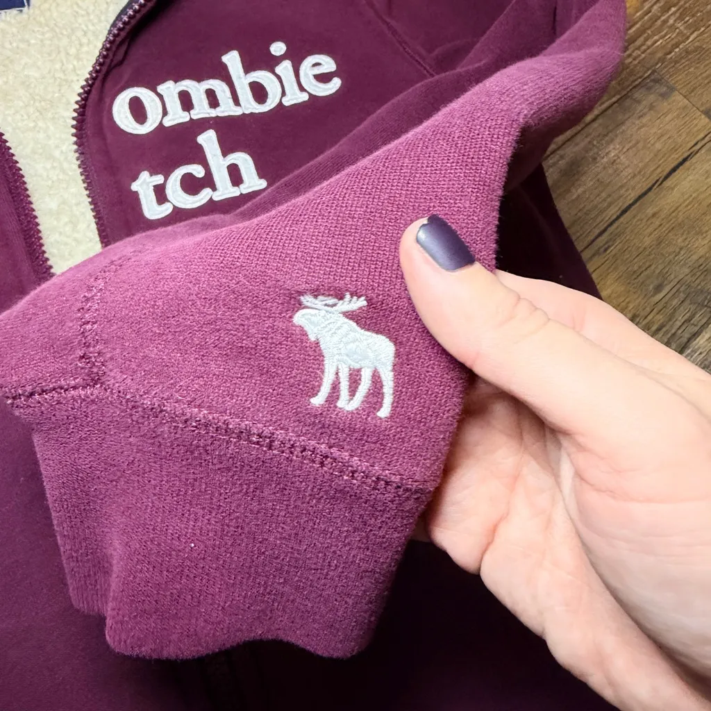 Vintage Abercrombie & Fitch Burgundy Zip-Up Hoodie Y2K 90s size small fleece - Image 6