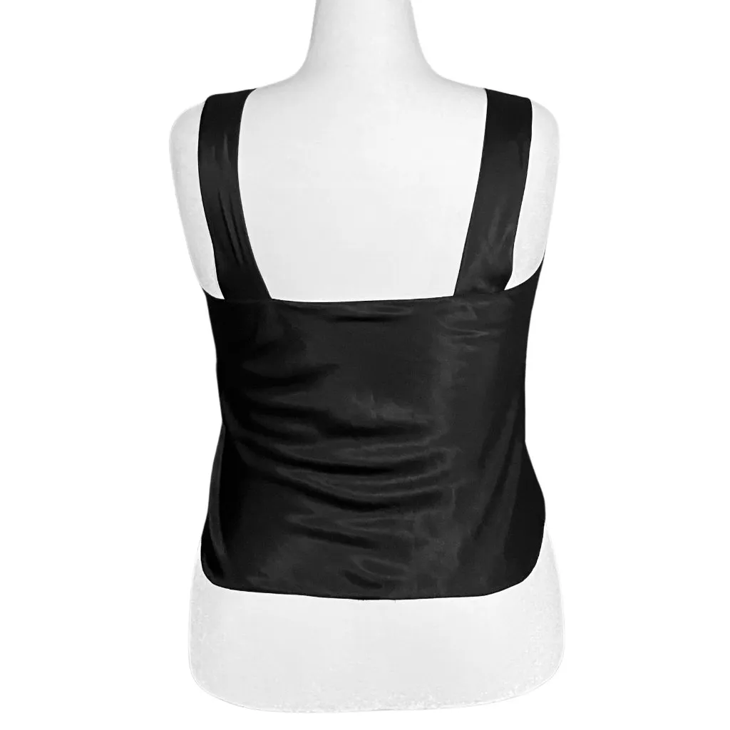 Vintage 70s Black Satin Lingerie Camisole Tank Top Large Retro Pin Up Whimsigoth - Image 4