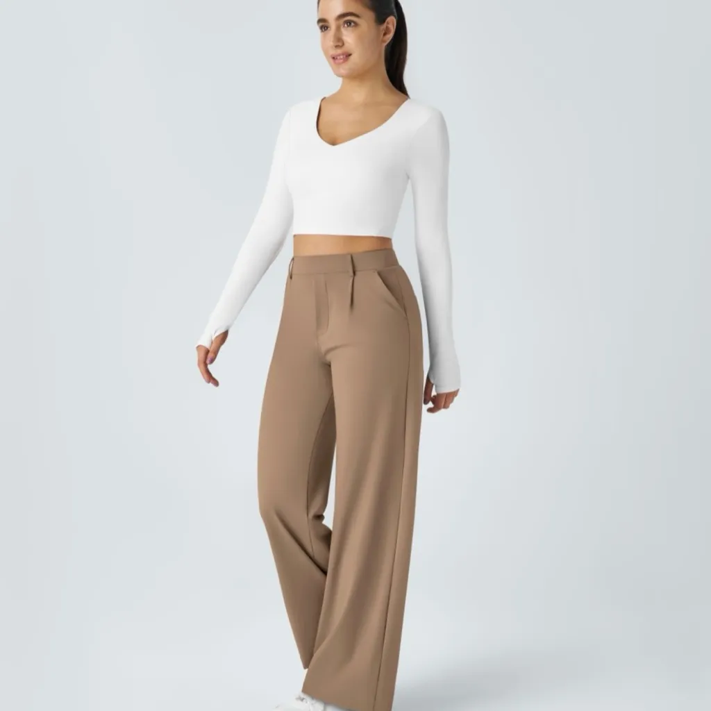 HALARA Women's Wide Leg Pants in Brown - Image 6