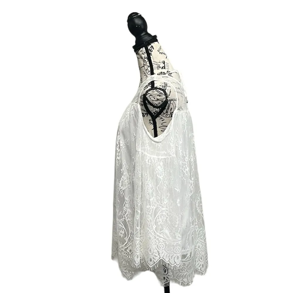 RAIN Ivory Lace Crochet Tunic Blouse Women’s L | Sheer Angelcore Boho Prairie White Size L - Image 4